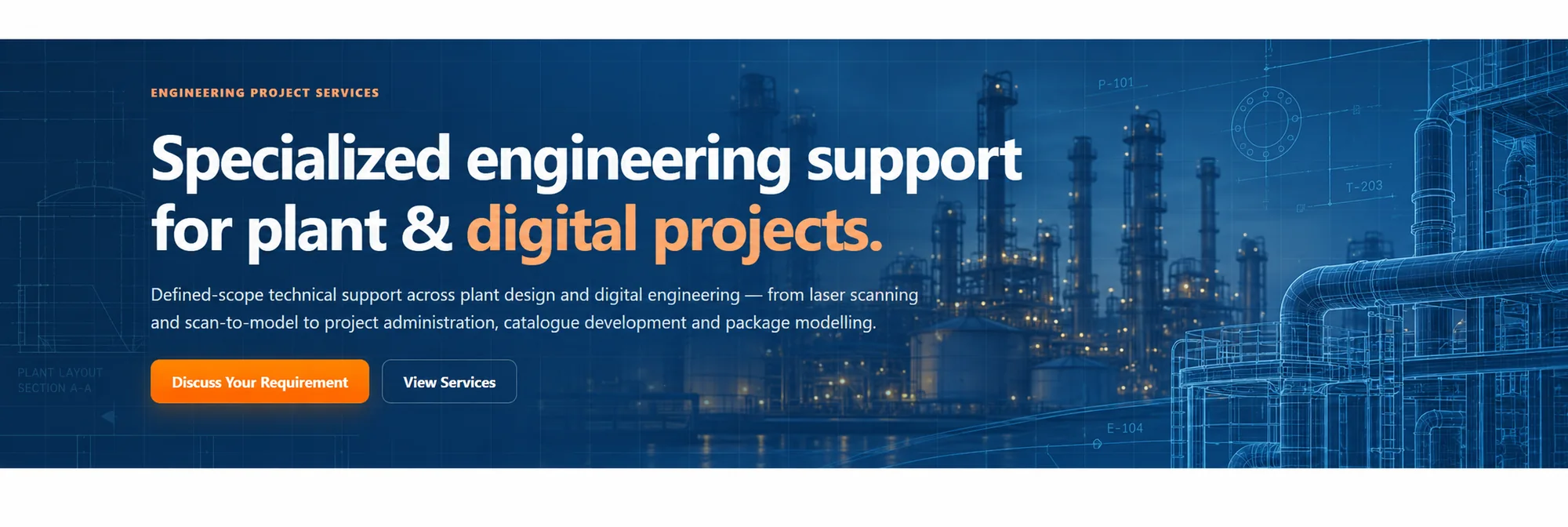 Specialized engineering support for plant and digital projects — defined-scope technical support across plant design and digital engineering.
