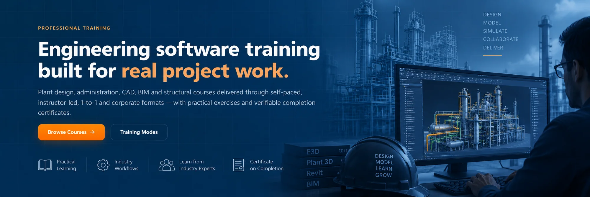 Engineering software training built for real project work — plant design, administration, CAD, BIM and structural courses.